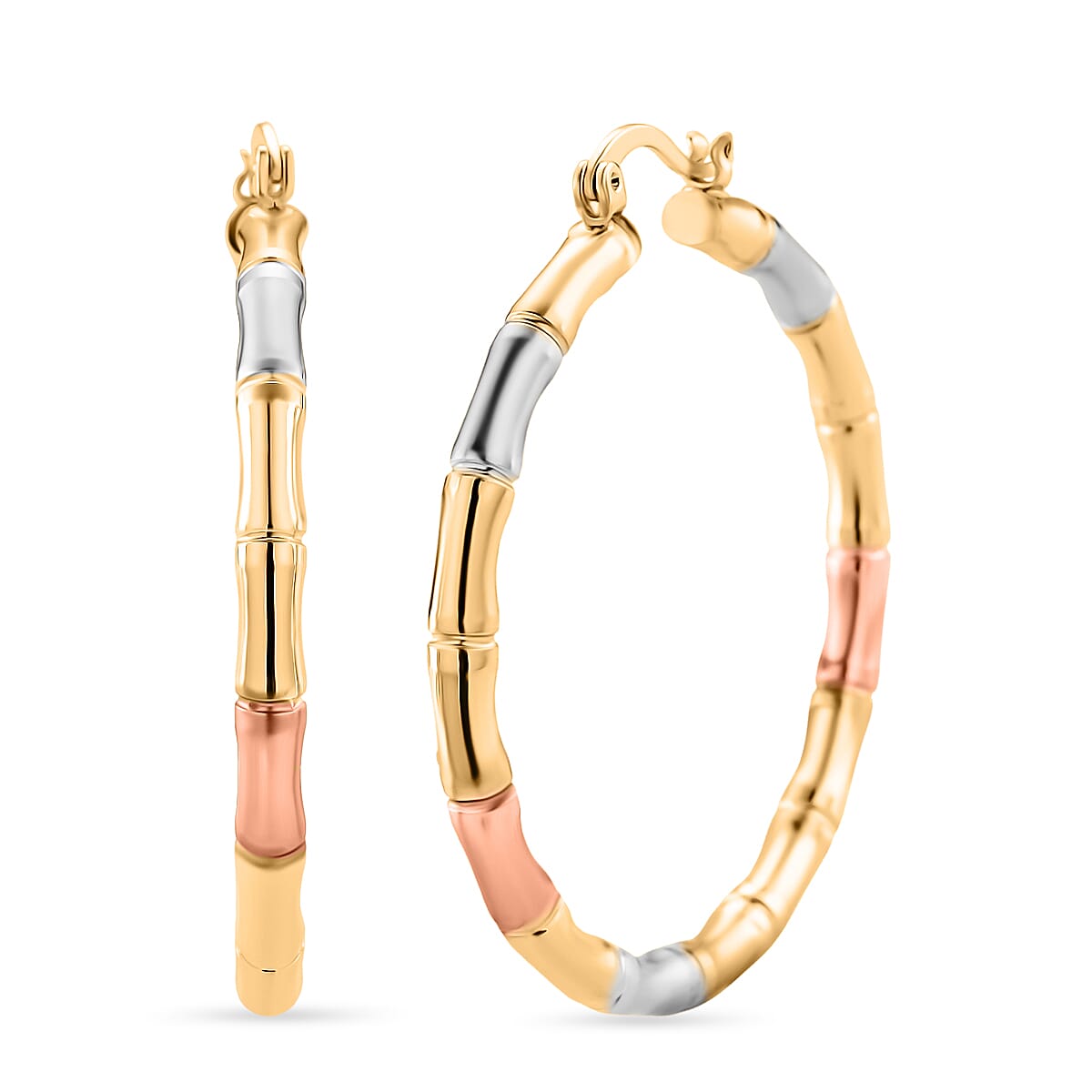 Set of 2 - J Hoop Half Hoop Earring with Clasp in Tri Colour