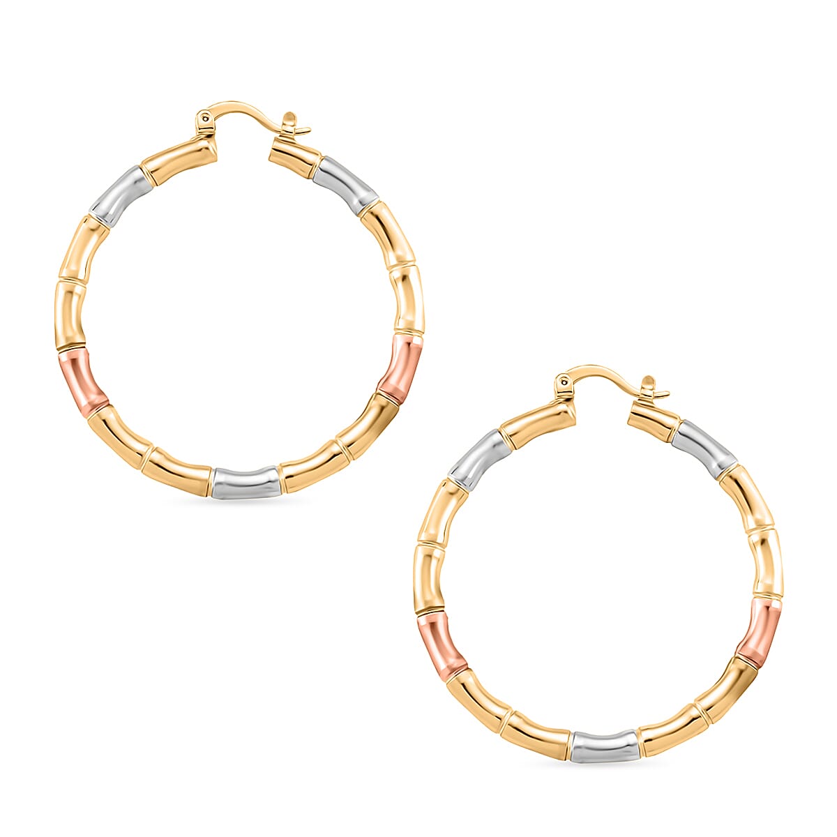 Set of 2 - J Hoop Half Hoop Earring with Clasp in Tri Colour