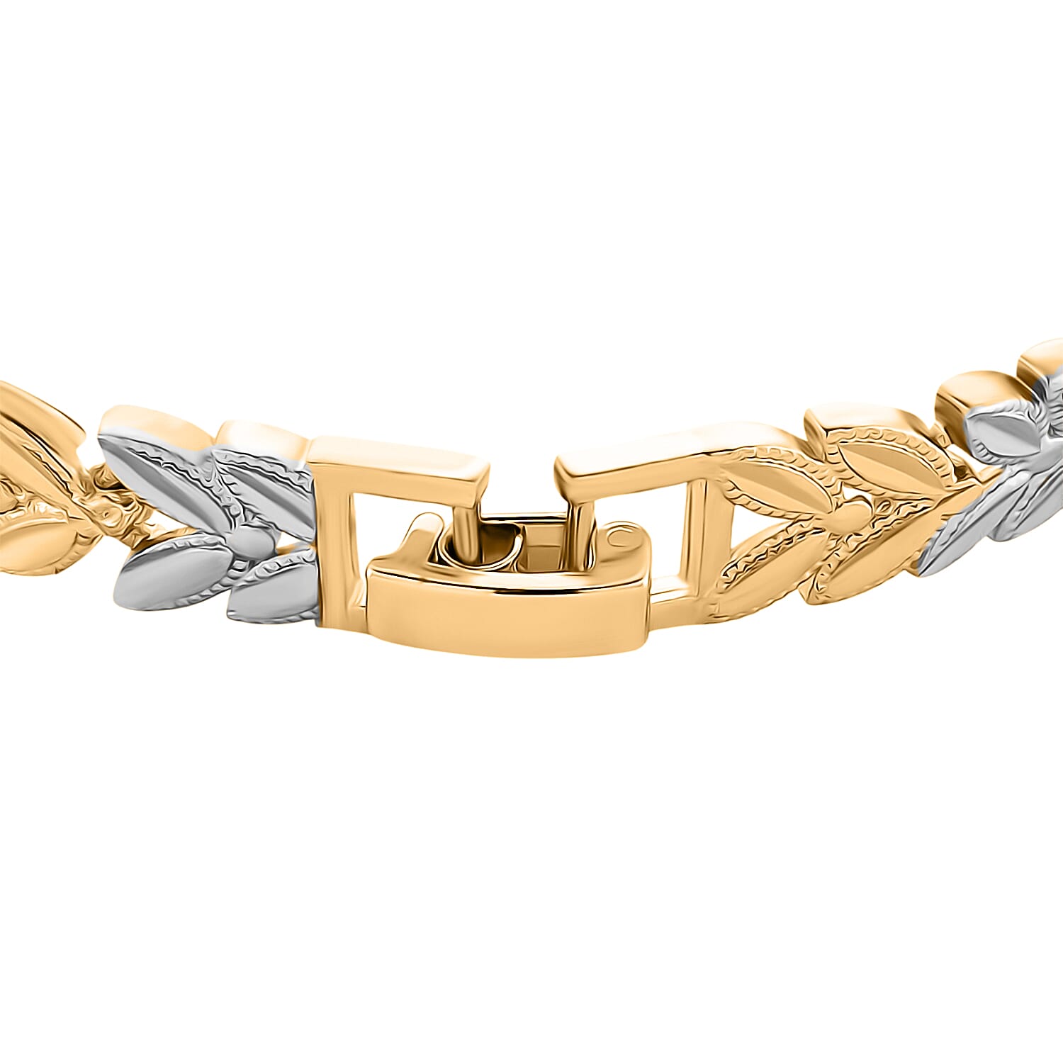 The Tricolore Collection - Three Tone Laurel Leaf Bracelet (Size 7.5) With Three Tone Diamond Cut Hoop Earrings