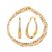 2 Piece Set - Bracelet (Size 7) & J Hoop Half Hoop Earring with Clasp in Tri Colour Tone