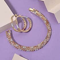 2 Piece Set - Bracelet (Size 7) & J Hoop Half Hoop Earring with Clasp in Tri Colour Tone