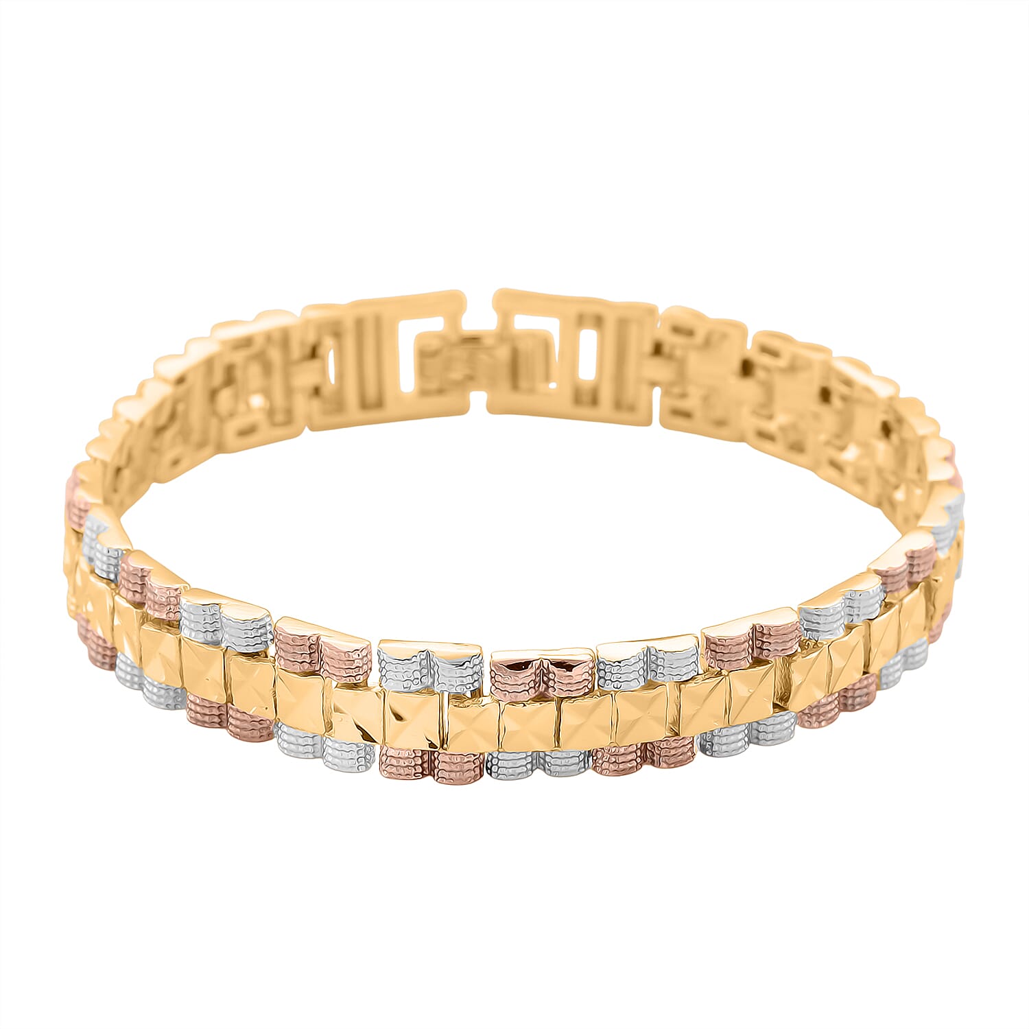 2 Piece Set - Bracelet (Size 7) & J Hoop Half Hoop Earring with Clasp in Tri Colour Tone