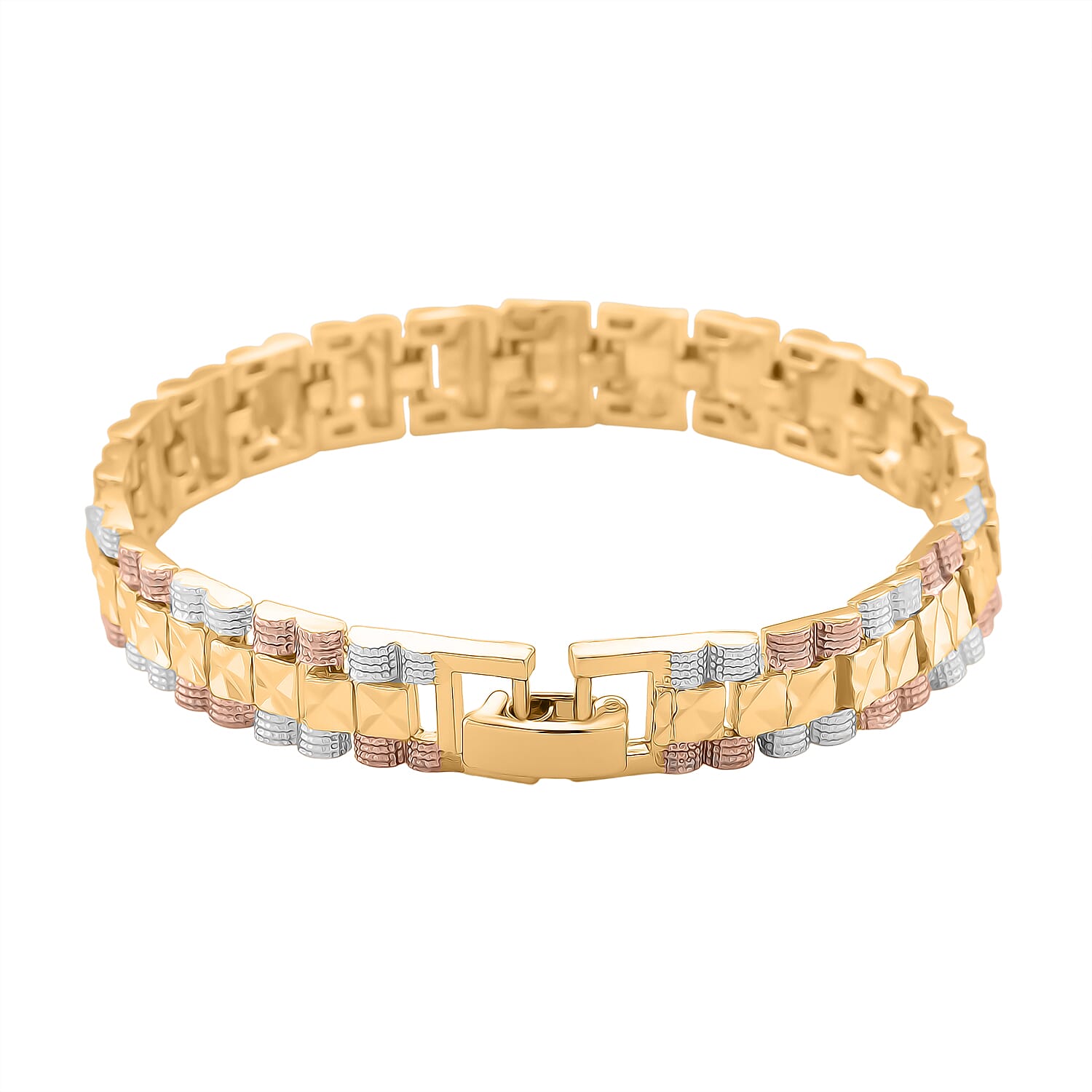 2 Piece Set - Bracelet (Size 7) & J Hoop Half Hoop Earring with Clasp in Tri Colour Tone