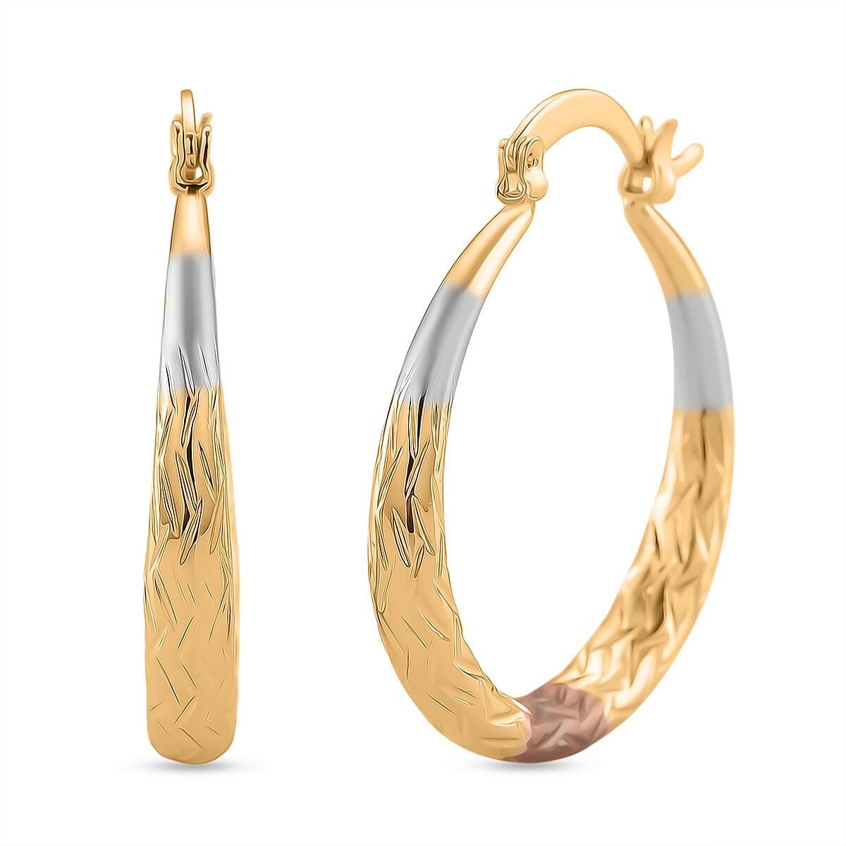 2 Piece Set - Bracelet (Size 7) & J Hoop Half Hoop Earring with Clasp in Tri Colour Tone