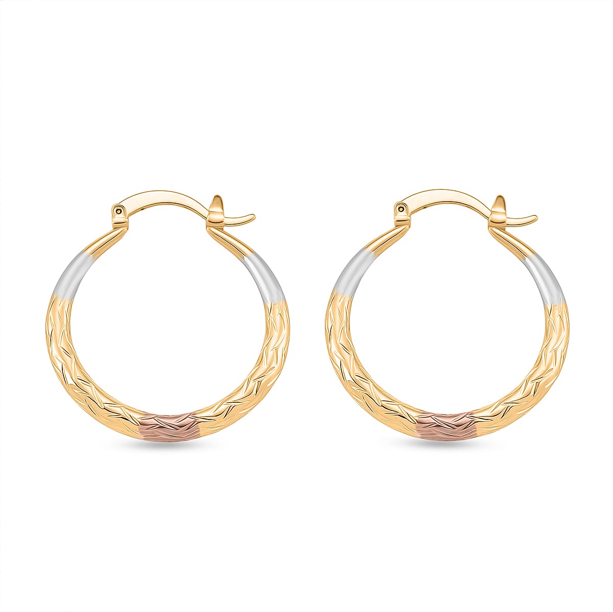 2 Piece Set - Bracelet (Size 7) & J Hoop Half Hoop Earring with Clasp in Tri Colour Tone