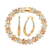 2 Piece Set - Bracelet (Size 7) & J Hoop Half Hoop Earring with Clasp in Tri Colour Tone