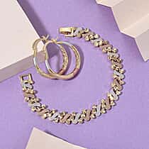 2 Piece Set - Bracelet (Size 7) & J Hoop Half Hoop Earring with Clasp in Tri Colour Tone