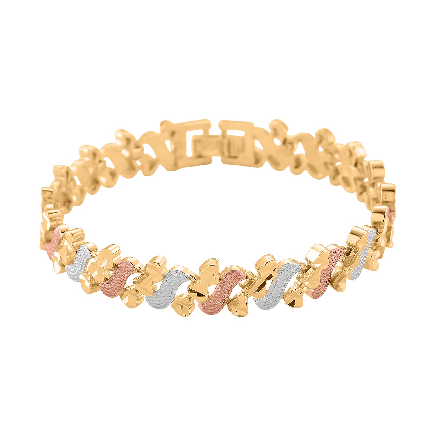 2 Piece Set - Bracelet (Size 7) & J Hoop Half Hoop Earring with Clasp in Tri Colour Tone