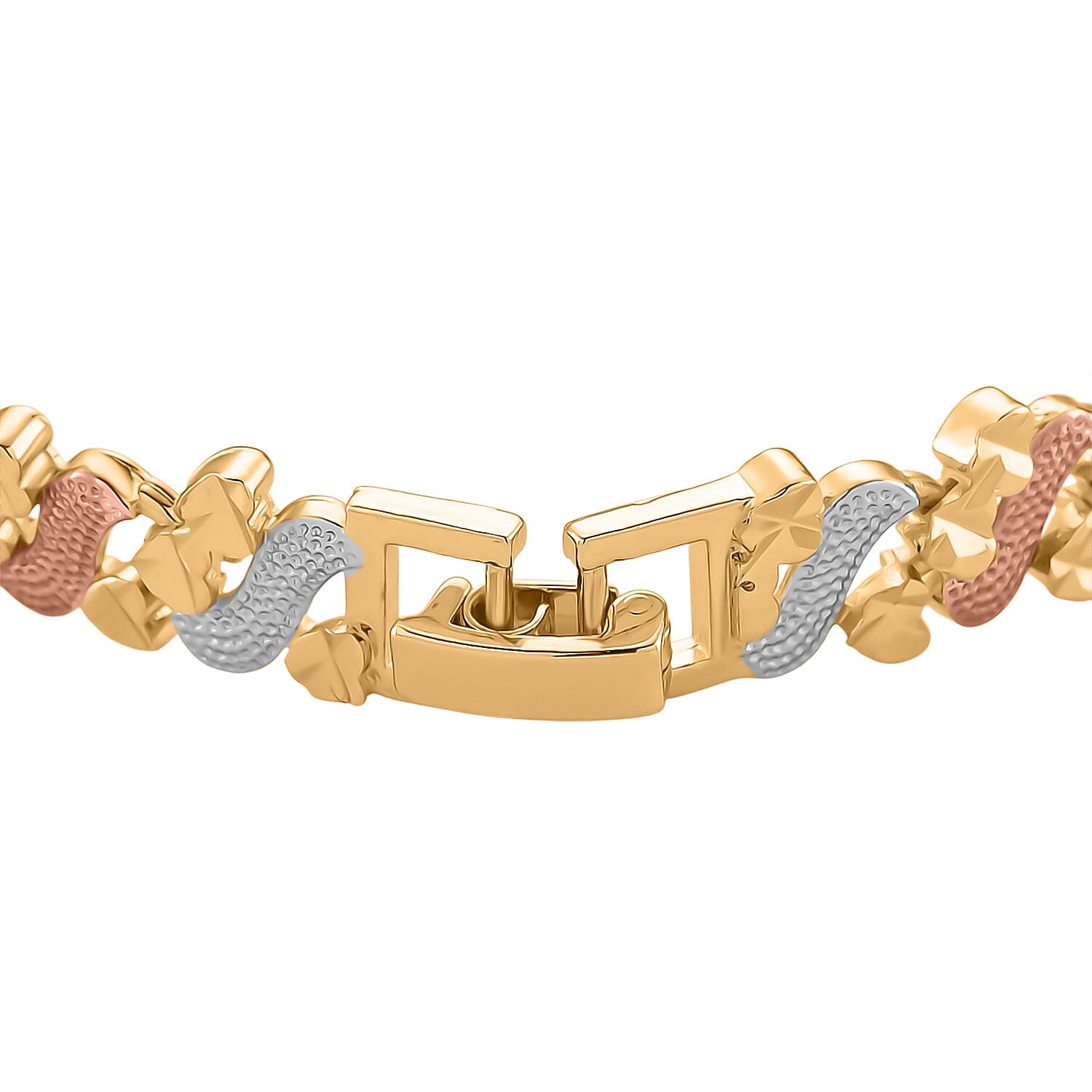 2 Piece Set - Bracelet (Size 7) & J Hoop Half Hoop Earring with Clasp in Tri Colour Tone