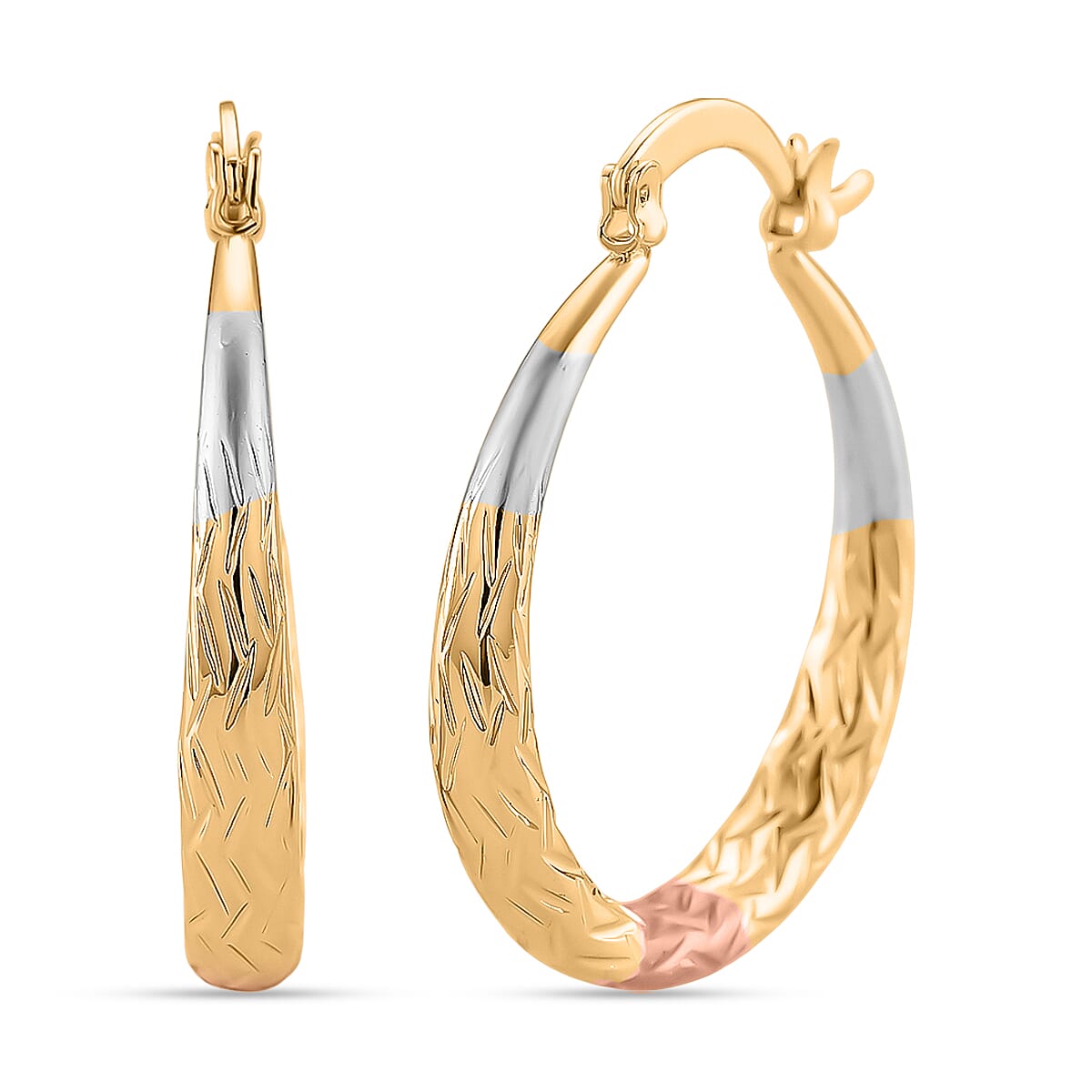 2 Piece Set - Bracelet (Size 7) & J Hoop Half Hoop Earring with Clasp in Tri Colour Tone