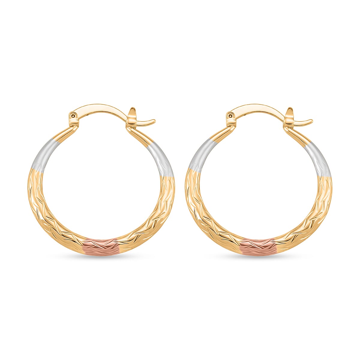 2 Piece Set - Bracelet (Size 7) & J Hoop Half Hoop Earring with Clasp in Tri Colour Tone