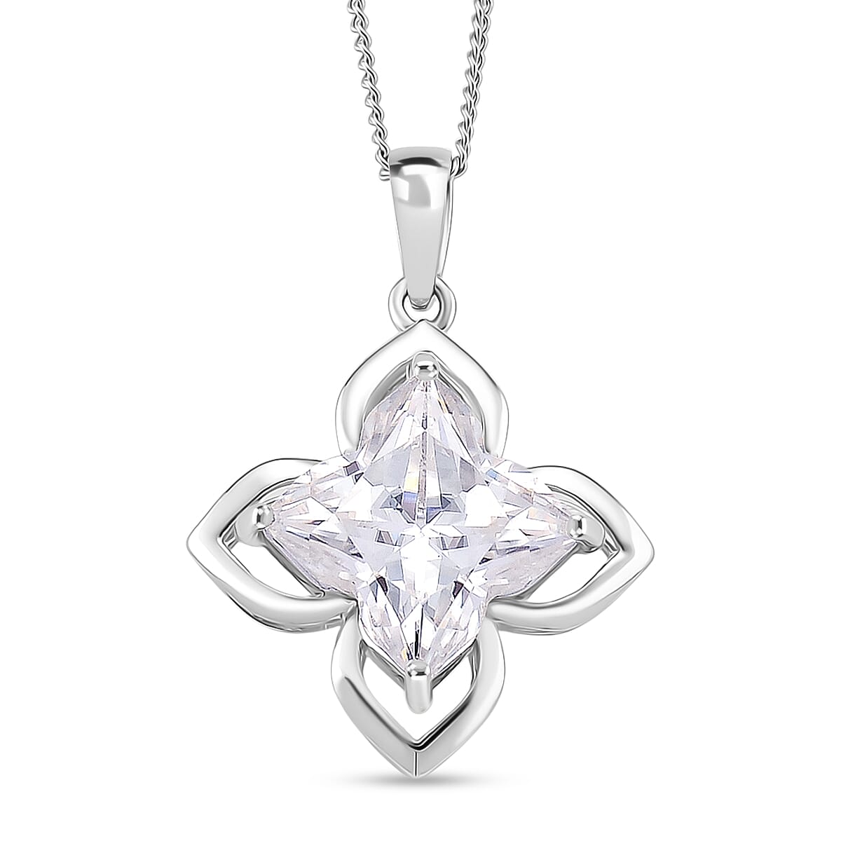 Moissanite Pendant with Chain (Size 18) in Rhodium Overlay Sterling Silver  6.000  Ct.