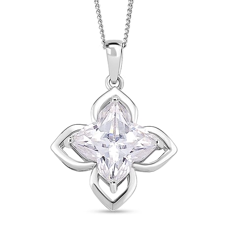 Moissanite Pendant with Chain (Size 18) in Rhodium Overlay Sterling Silver  6.000  Ct.