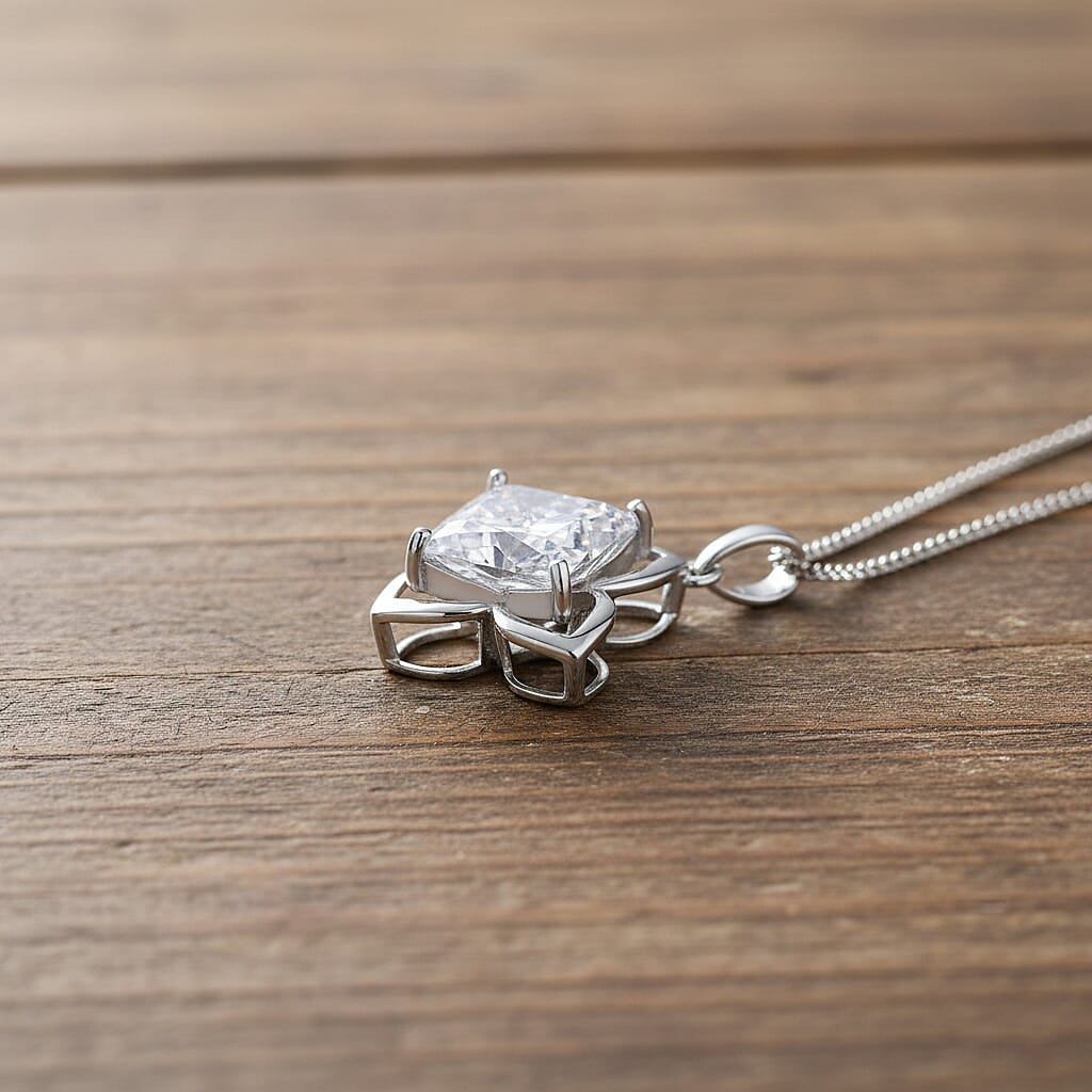 Moissanite Pendant with Chain (Size 18) in Rhodium Overlay Sterling Silver  6.000  Ct.