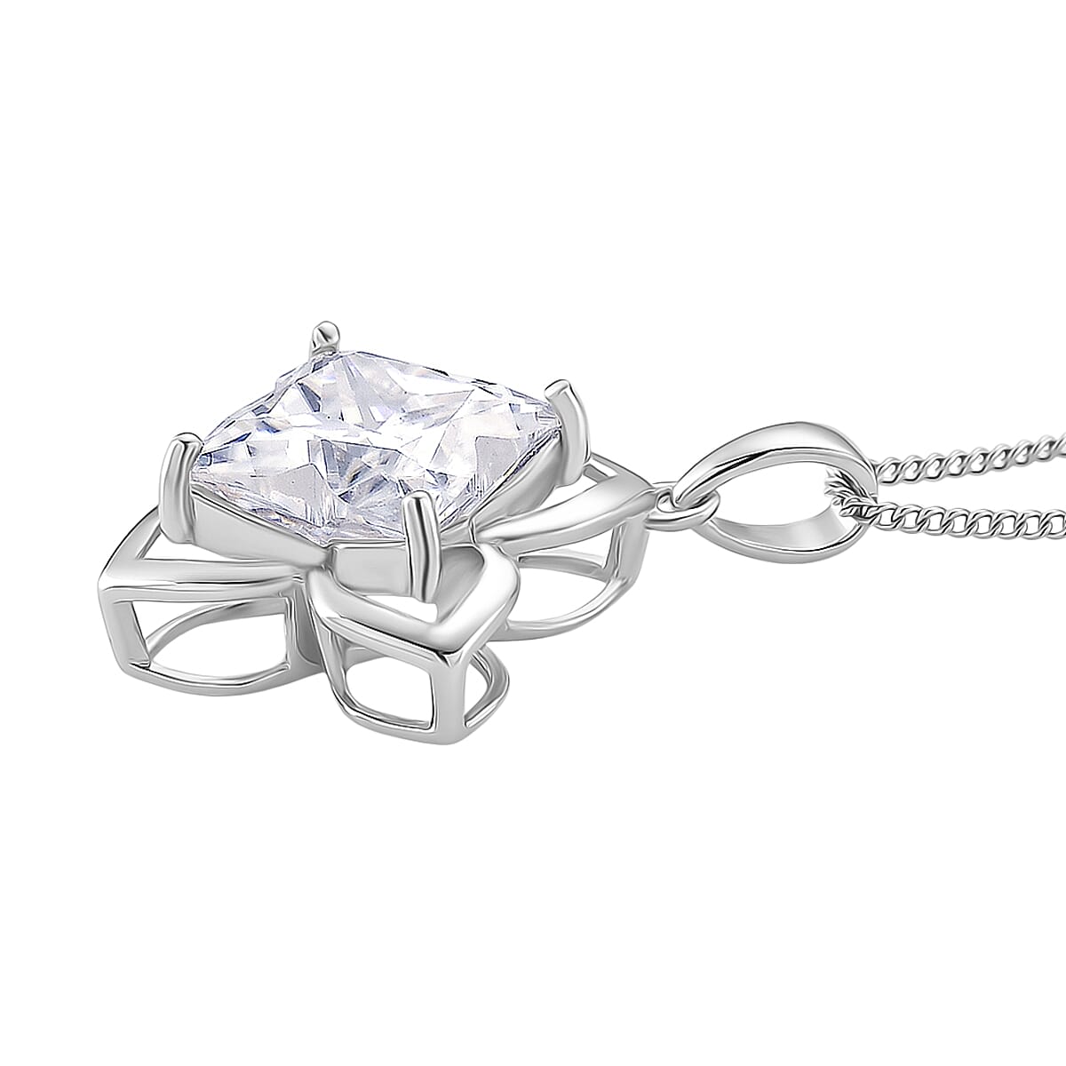 Moissanite Pendant with Chain (Size 18) in Rhodium Overlay Sterling Silver  6.000  Ct.
