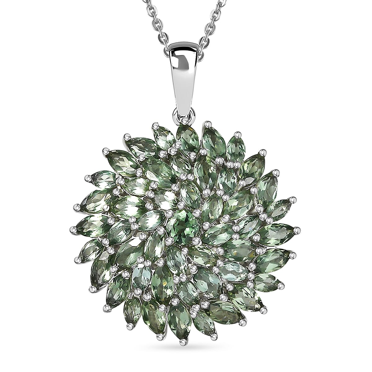 Green Apatite Pendant with Chain (Size 20) in Rhodium Overlay Sterling Silver 6.41 Ct, Silver Wt. 6.66 Gms.