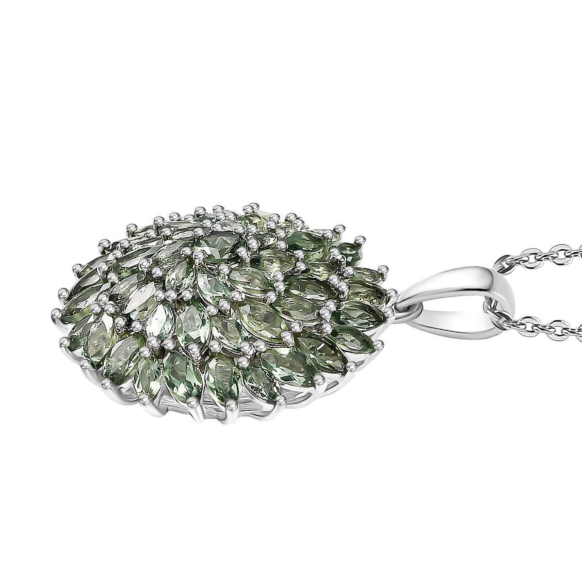 Green Apatite Pendant with Chain (Size 20) in Rhodium Overlay Sterling Silver 6.41 Ct, Silver Wt. 6.66 Gms.