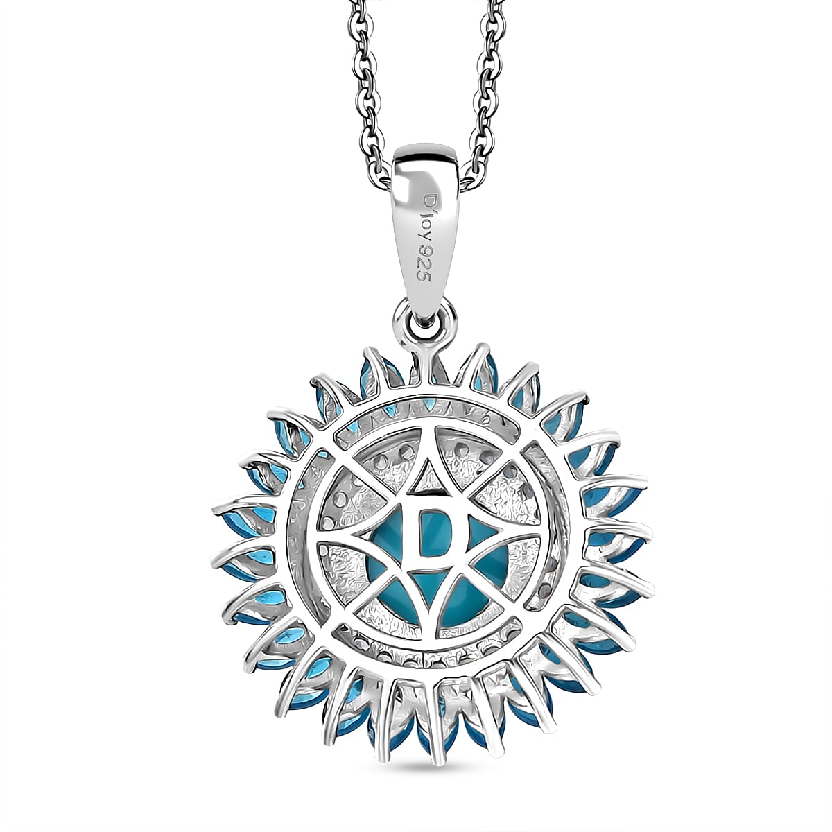 D'Joy Sleeping Beauty Turquoise, Neon Apatite & White Zircon Pendant with Chain (Size 20) in Rhodium Overlay Sterling Silver 4.99 Ct, Silver Wt. 5.73 Gms.