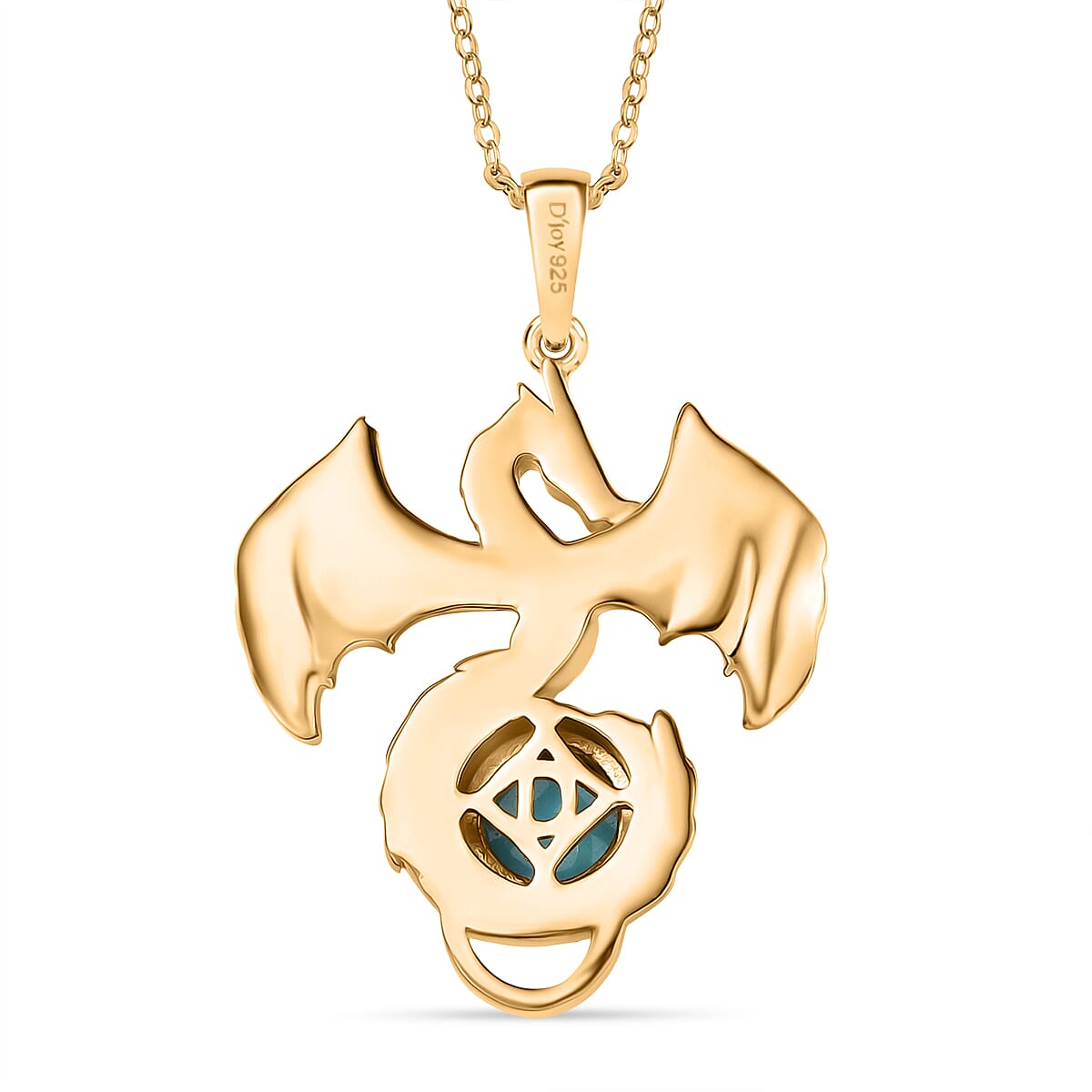 D'Joy Sleeping Beauty Turquoise Dragon Pendant with Chain (Size 20) in 18K Yellow Gold Plating Sterling Silver 1.10 Ct, Silver Wt. 7.31 Gms.