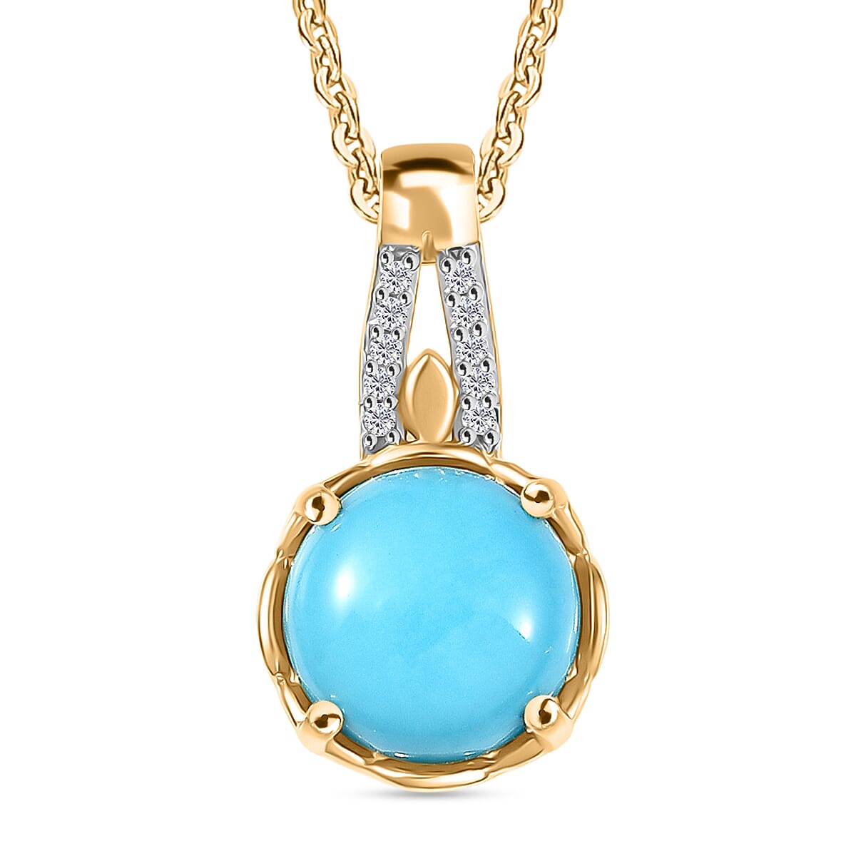 D'Joy Sleeping Beauty Turquoise & White Zircon Pendant with Chain (Size 20) in 18K Yellow Gold Plating Sterling Silver 1.28 Ct.