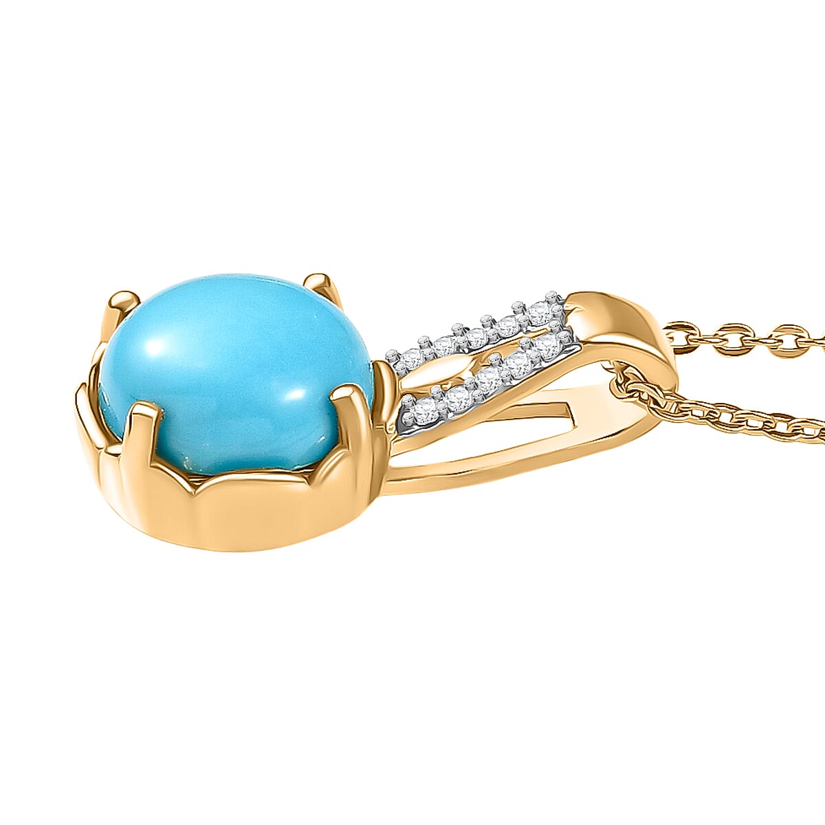 D'Joy Sleeping Beauty Turquoise & White Zircon Pendant with Chain (Size 20) in 18K Yellow Gold Plating Sterling Silver 1.28 Ct.