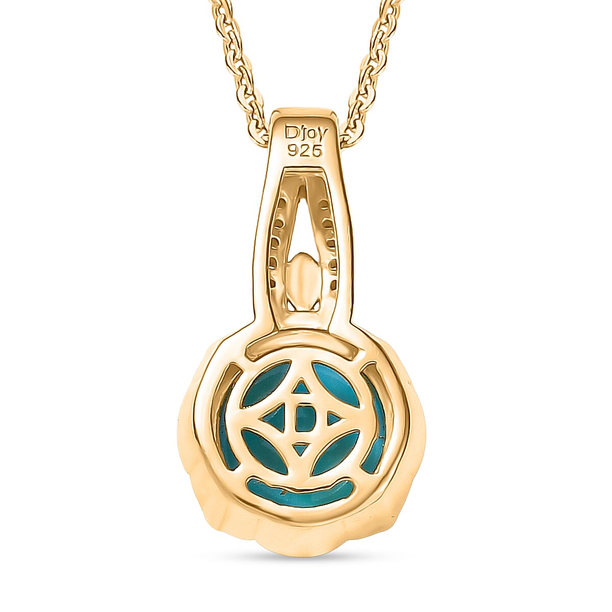 D'Joy Sleeping Beauty Turquoise & White Zircon Pendant with Chain (Size 20) in 18K Yellow Gold Plating Sterling Silver 1.28 Ct.