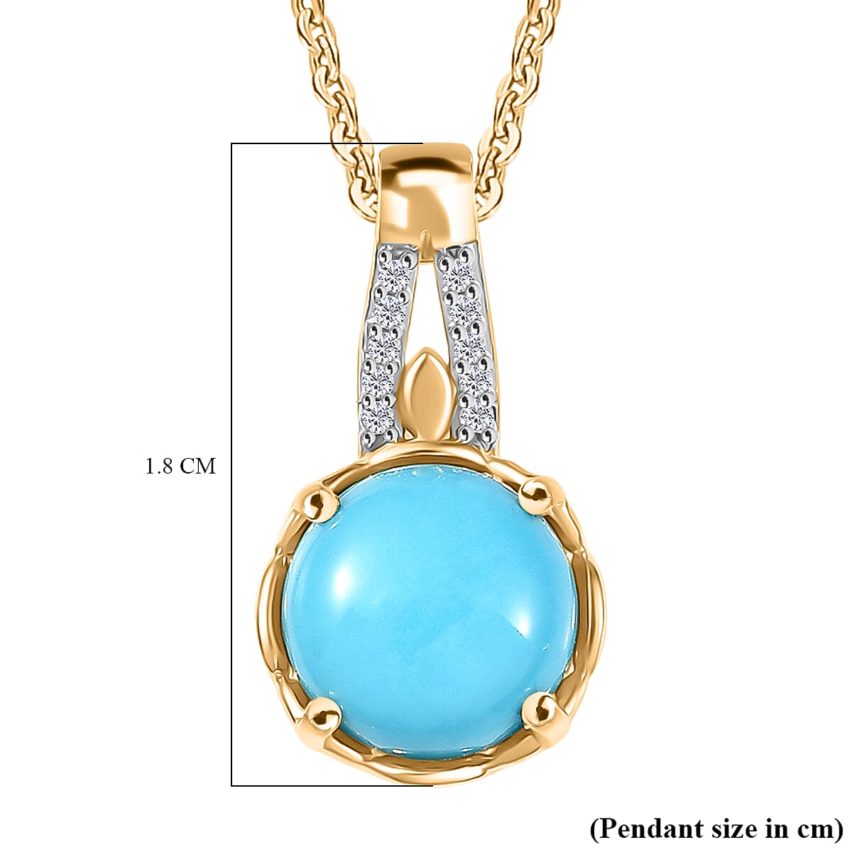 D'Joy Sleeping Beauty Turquoise & White Zircon Pendant with Chain (Size 20) in 18K Yellow Gold Plating Sterling Silver 1.28 Ct.