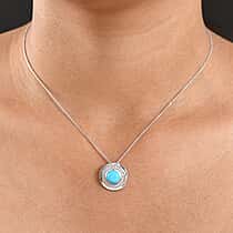 D'Joy Sleeping Beauty Turquoise & White Zircon Pendant with Chain (Size 20) in Platinum Overlay Sterling Silver 1.53 Ct.