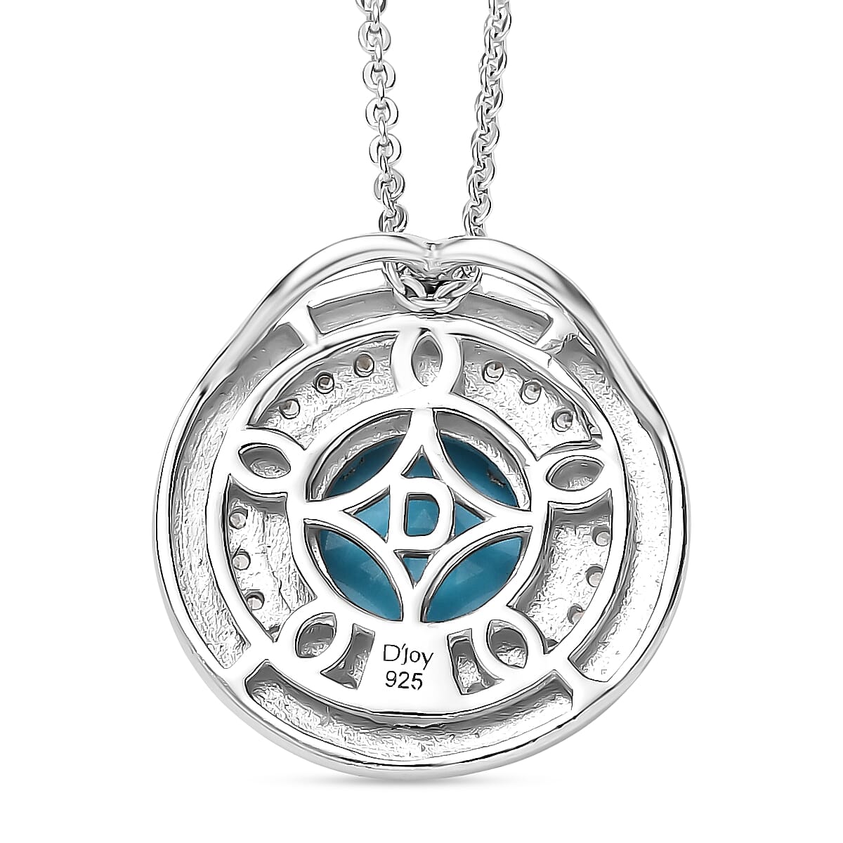 D'Joy Sleeping Beauty Turquoise & White Zircon Pendant with Chain (Size 20) in Platinum Overlay Sterling Silver 1.53 Ct.