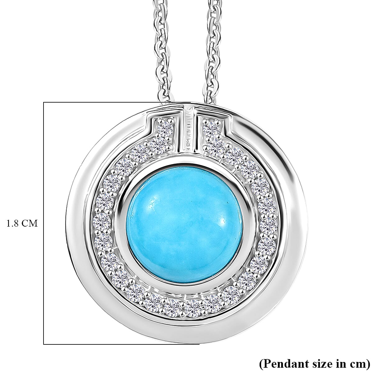 D'Joy Sleeping Beauty Turquoise & White Zircon Pendant with Chain (Size 20) in Platinum Overlay Sterling Silver 1.53 Ct.