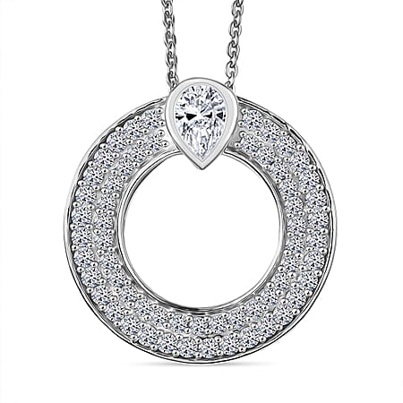 LUXURIANT 1 Ct. Lab Grown Diamond Circle Pendant with Chain in Rhodium Overlay Sterling Silver