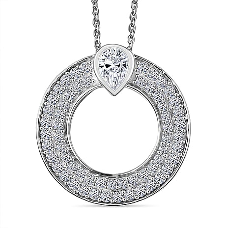 Luxuriant Lab Grown Diamond Circle Pendant with Chain (Size - 20) in Rhodium Overlay Sterling Silver 1.00 Ct.