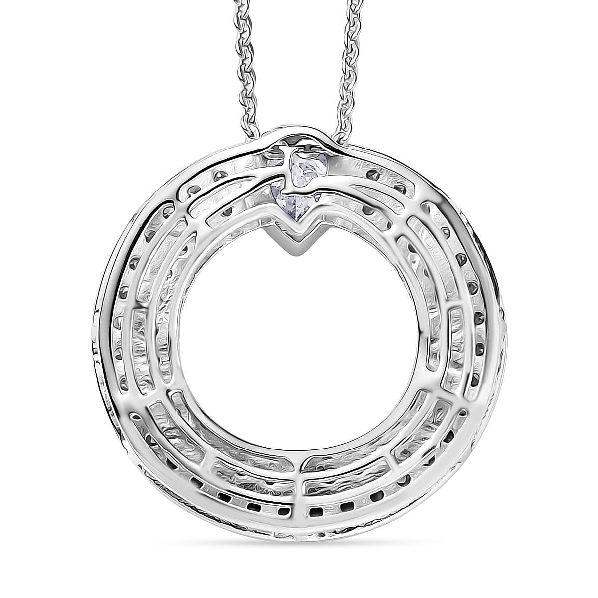 Luxuriant Lab Grown Diamond Circle Pendant with Chain (Size - 20) in Rhodium Overlay Sterling Silver 1.00 Ct.