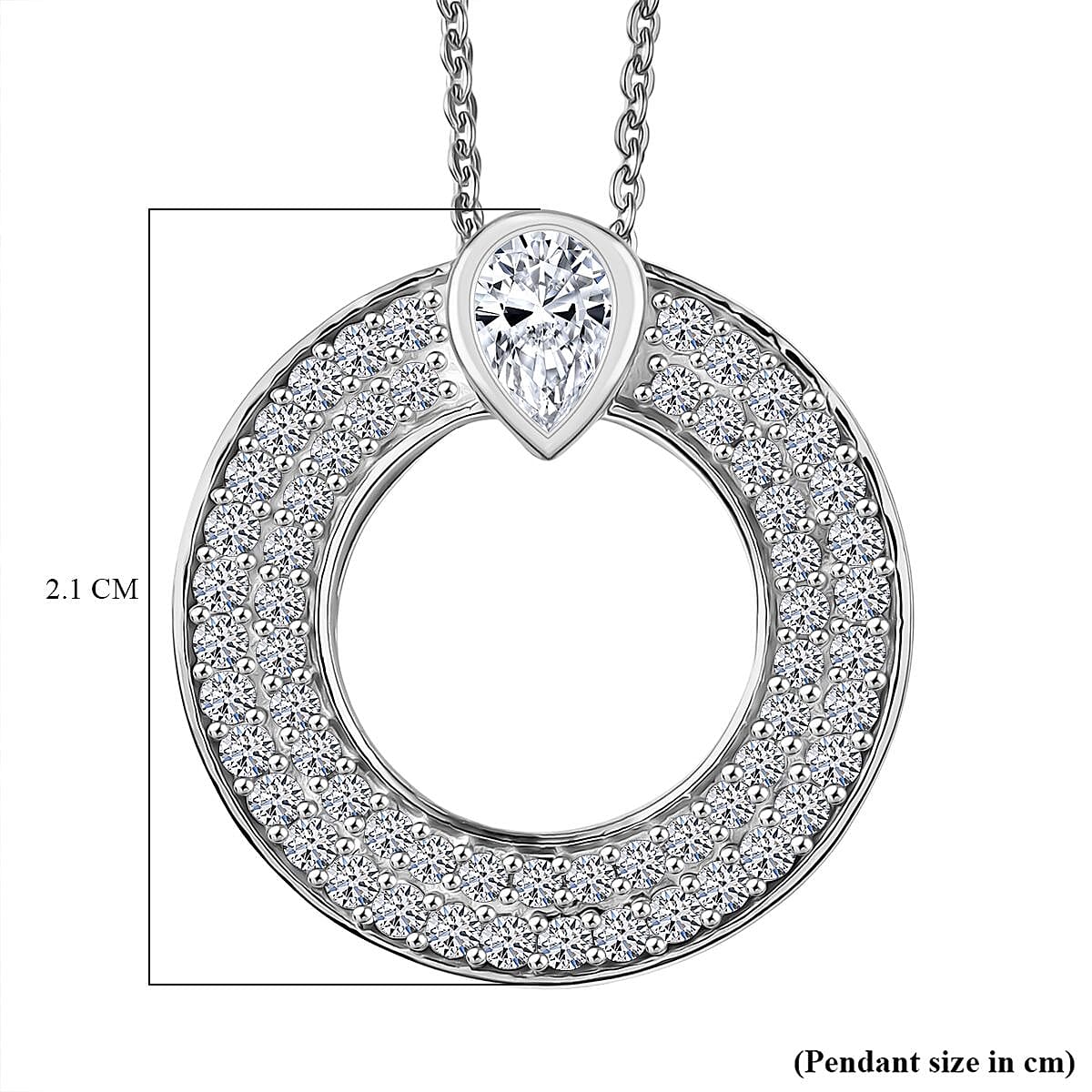 Luxuriant Lab Grown Diamond Circle Pendant with Chain (Size - 20) in Rhodium Overlay Sterling Silver 1.00 Ct.