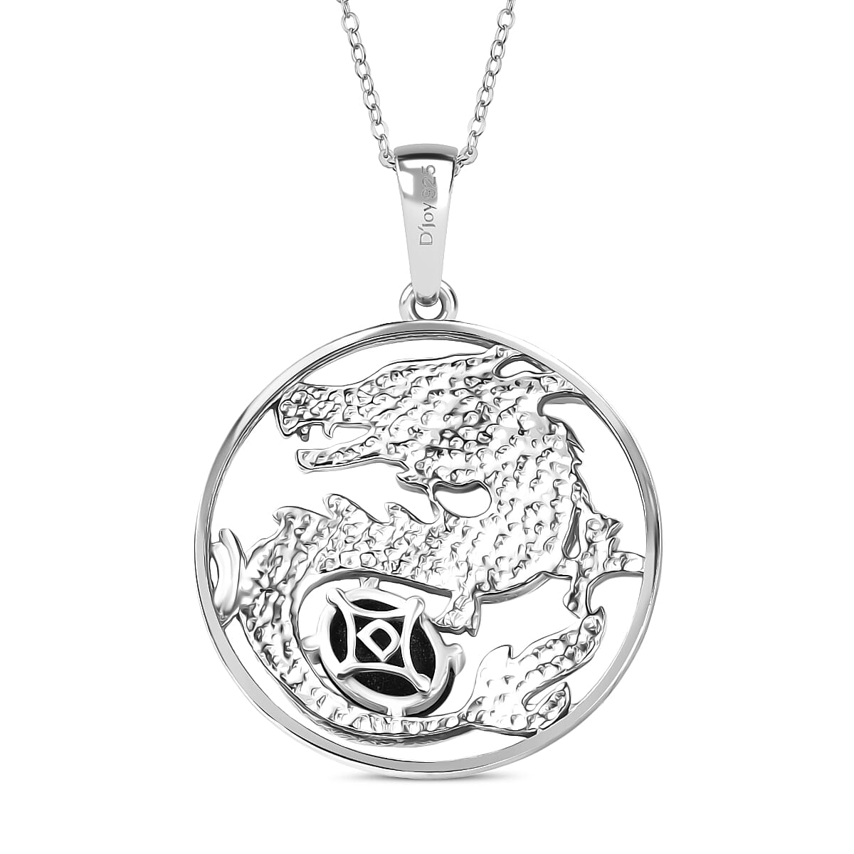 D'Joy Natural Thai Black Spinel & Natural Chrome Diopside Pendant with Chain (Size 20) in Platinum Overlay Sterling Silver 1.60 Ct, Silver Wt. 6.79 Gms.