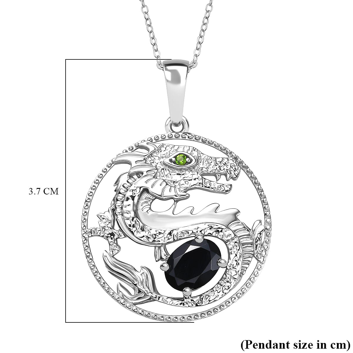 D'Joy Natural Thai Black Spinel & Natural Chrome Diopside Pendant with Chain (Size 20) in Platinum Overlay Sterling Silver 1.60 Ct, Silver Wt. 6.79 Gms.