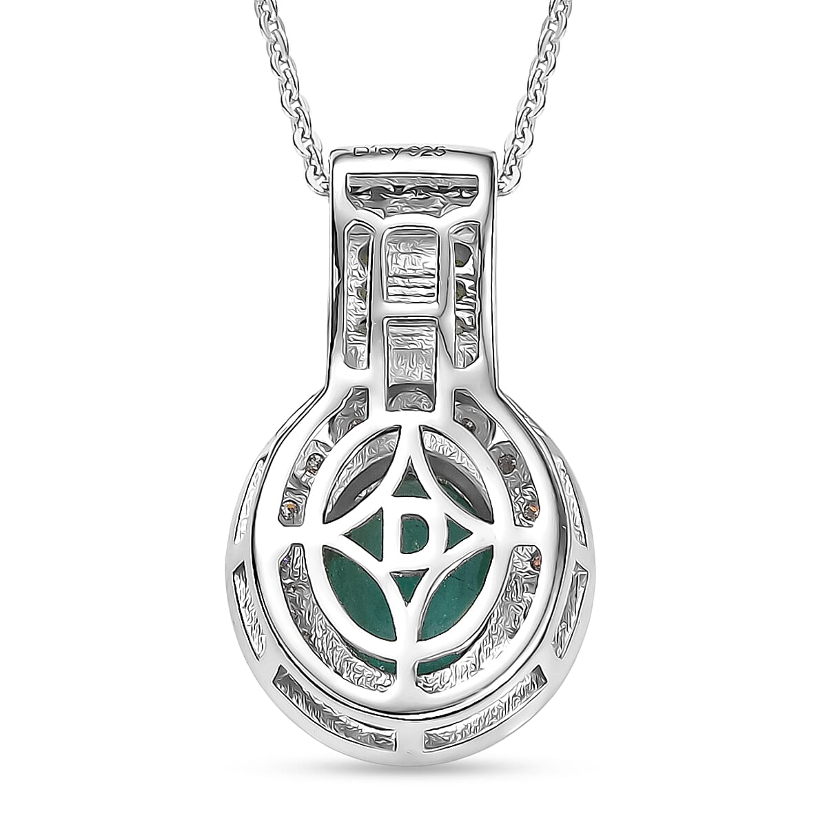 D'Joy Emerald, Moissanite & Tsavorite Garnet Pendant with Chain (Size 20) in Rhodium Overlay Sterling Silver 1.80 Ct.