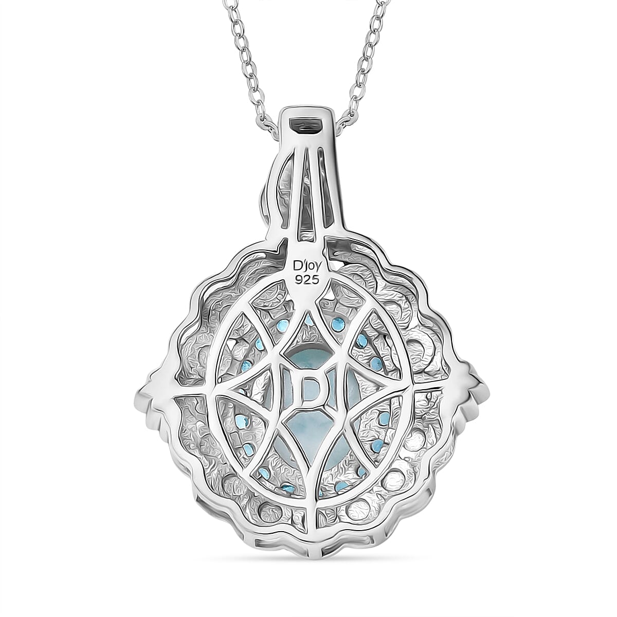 D'Joy Larimar, Fresh Water Pearl & Neon Apatite Pendant with Chain (Size 20) in Rhodium Overlay Sterling Silver 4.20 Ct.