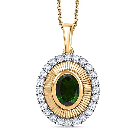 D'Joy Natural Chrome Diopside and White Zircon Halo Pendant with Chain (Size 20) in 18K Vermeil Yellow Gold Plated Sterling Silver 2.03 Ct. D'Joy Natural Chrome Diopside and White Zircon Halo Pendant with Chain (Size 20) in 18K Vermeil Yellow Gold Plated Sterling Silver 2.03 Ct.