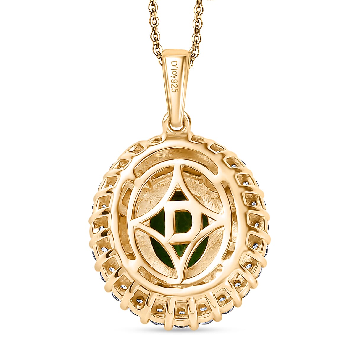 D'Joy Natural Chrome Diopside & White Zircon Pendant with Chain (Size 20) in 18K Vermeil Yellow Gold Plated Sterling Silver 2.03 Ct.