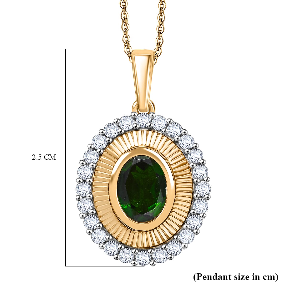 D'Joy Natural Chrome Diopside & White Zircon Pendant with Chain (Size 20) in 18K Vermeil Yellow Gold Plated Sterling Silver 2.03 Ct.