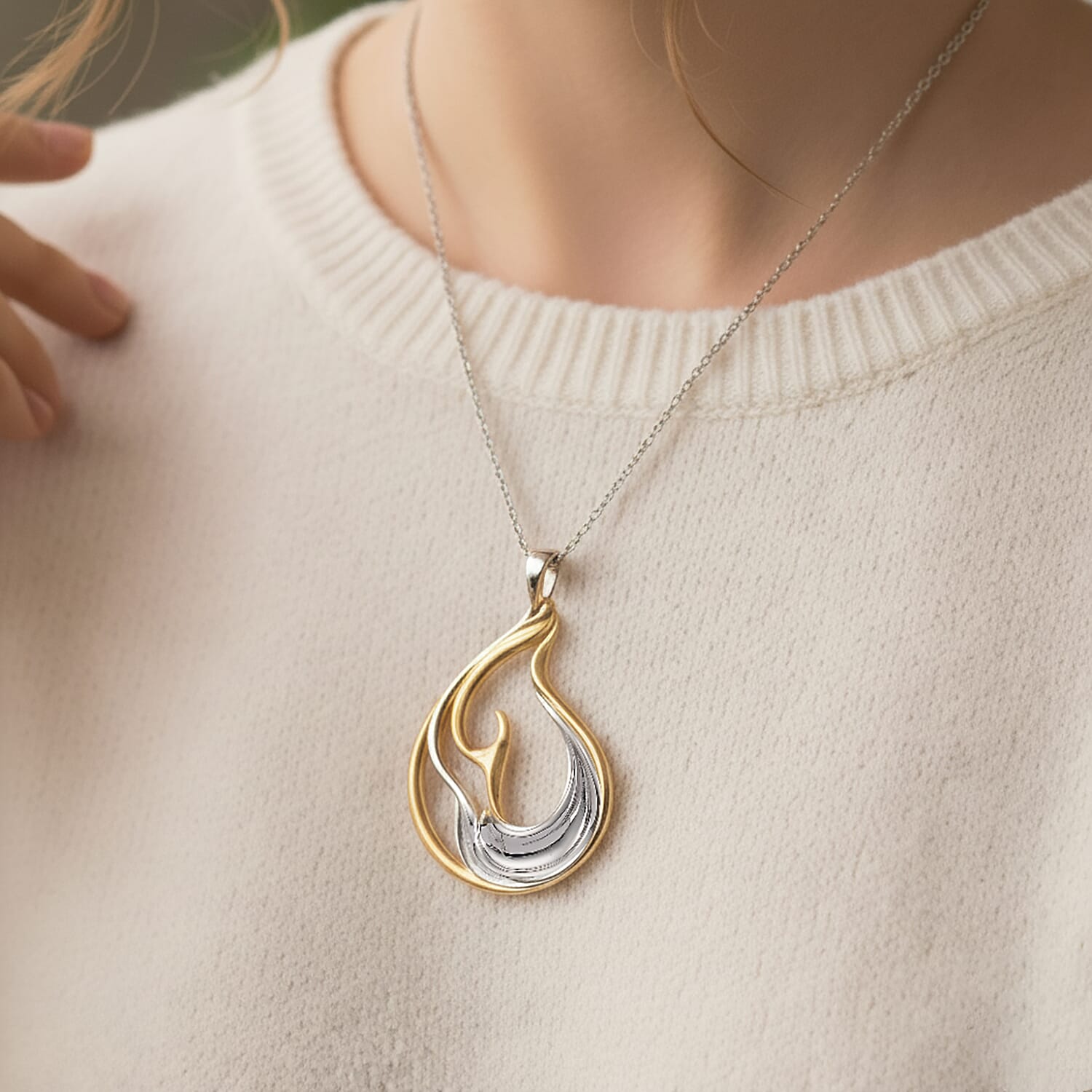 Lucy Q-Flame Collection Sculptural Pendant with Chain (Size 18-24-28) in Two Tone Plated Sterling Silver, Silver Wt. 8.50 Gms.