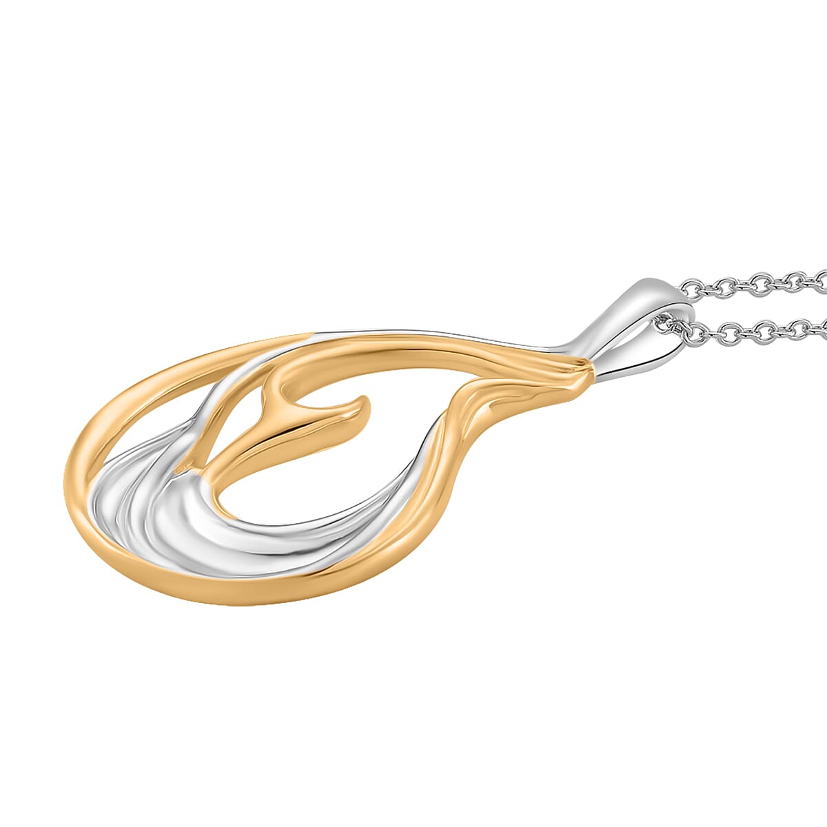 Lucy Q-Flame Collection Sculptural Pendant with Chain (Size 18-24-28) in Two Tone Plated Sterling Silver, Silver Wt. 8.50 Gms.
