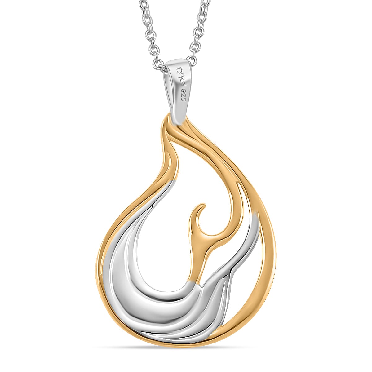 Lucy Q-Flame Collection Sculptural Pendant with Chain (Size 18-24-28) in Two Tone Plated Sterling Silver, Silver Wt. 8.50 Gms.