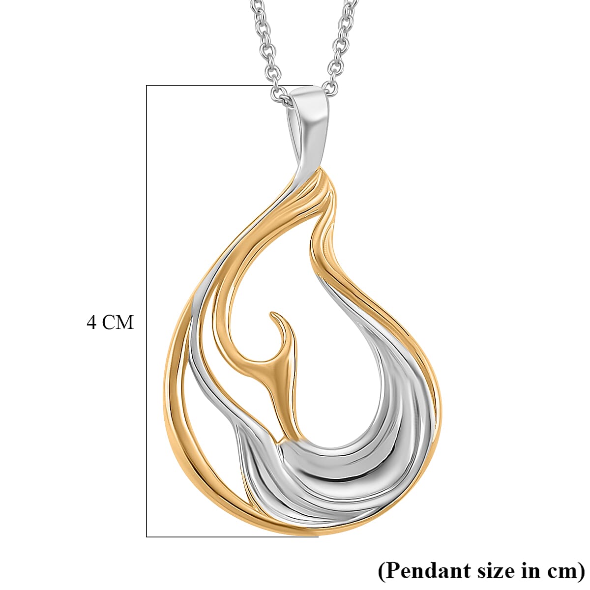 Lucy Q-Flame Collection Sculptural Pendant with Chain (Size 18-24-28) in Two Tone Plated Sterling Silver, Silver Wt. 8.50 Gms.