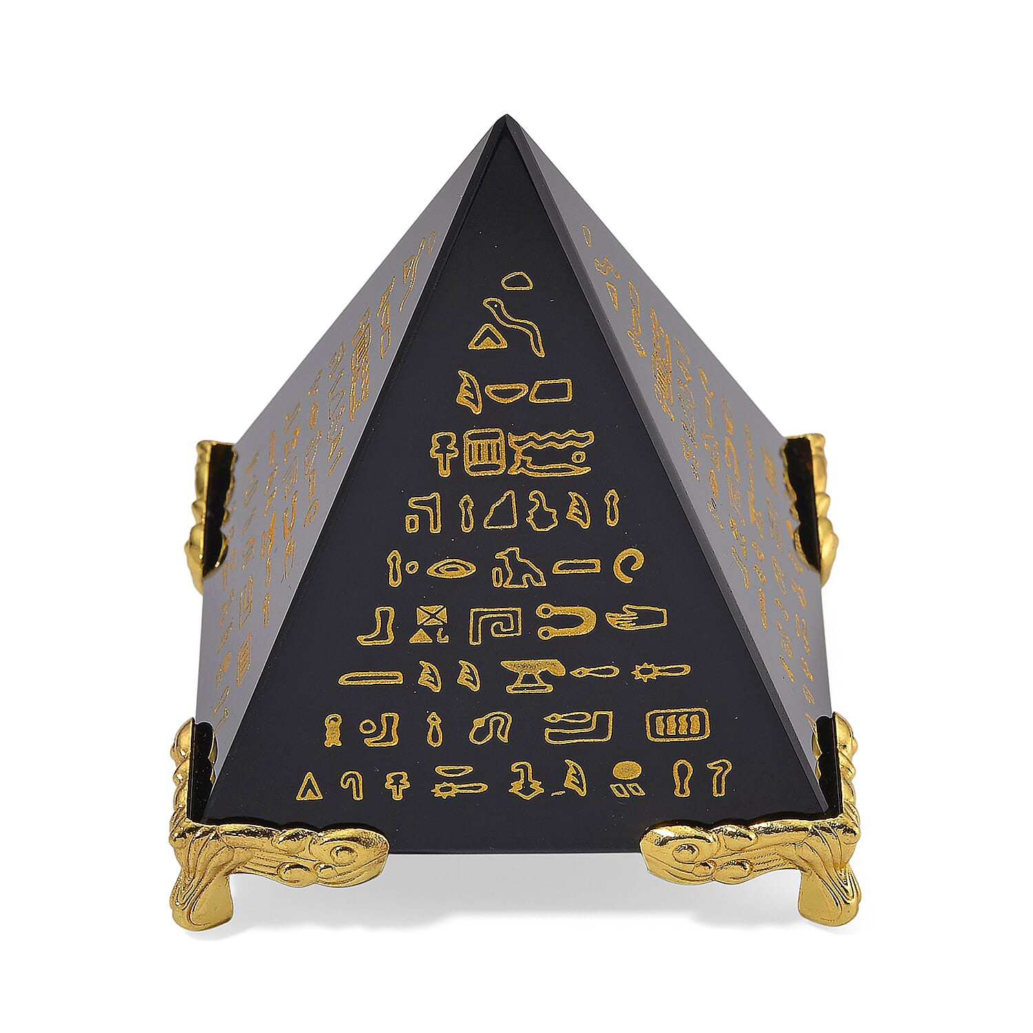 Hand Carved Black Obsidian Pyramid With Black Obsidian Bracelet (Size Strechable)