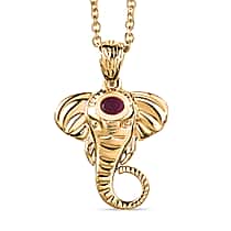 African Ruby Elephant Head Pendant with Chain (Size 20) in Sterling Silver with Yellow Gold Plating