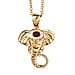African Ruby Elephant Head Pendant with Chain (Size 20) in Sterling Silver with Yellow Gold Plating