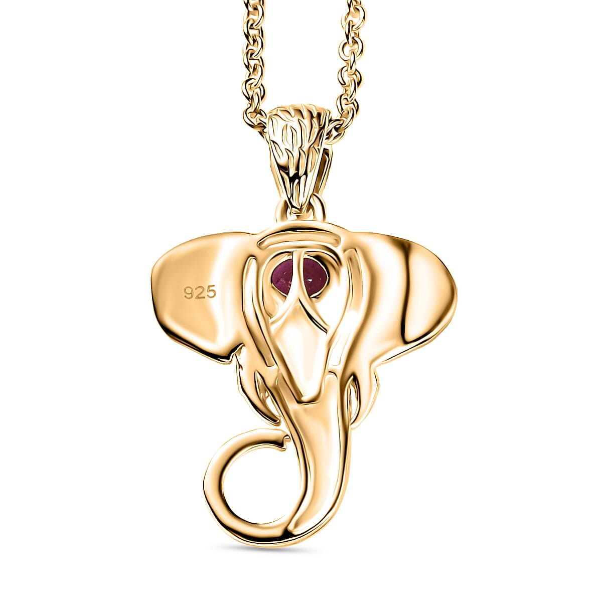 African Ruby Elephant Head Pendant with Chain (Size 20)