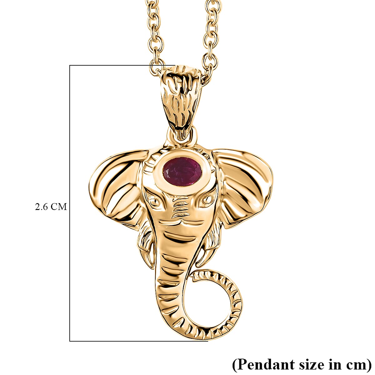 African Ruby Elephant Head Pendant with Chain (Size 20)